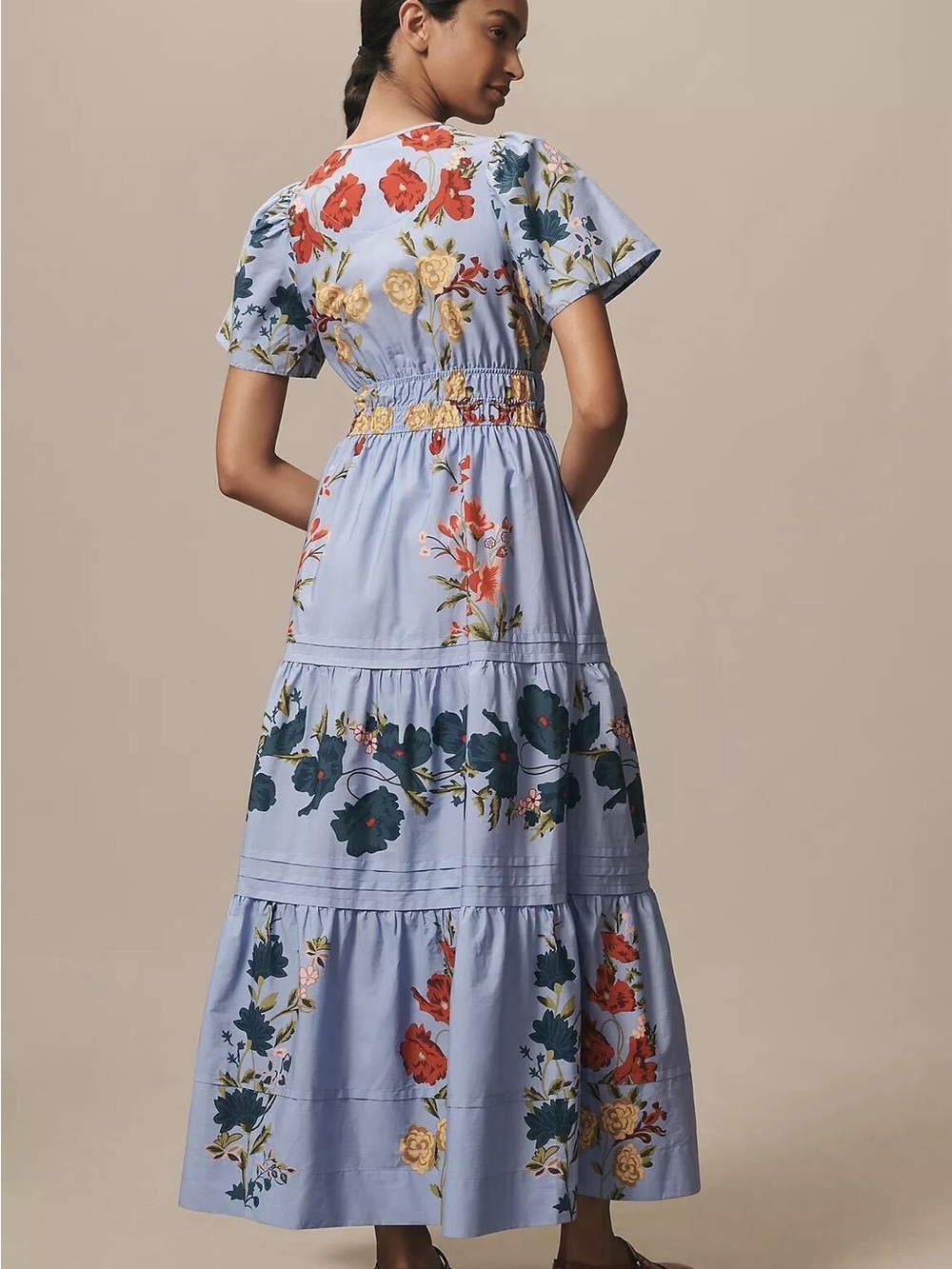 Anthropologie summerset Blue Floral Tiered Midi Dress - Picture 3 of 9